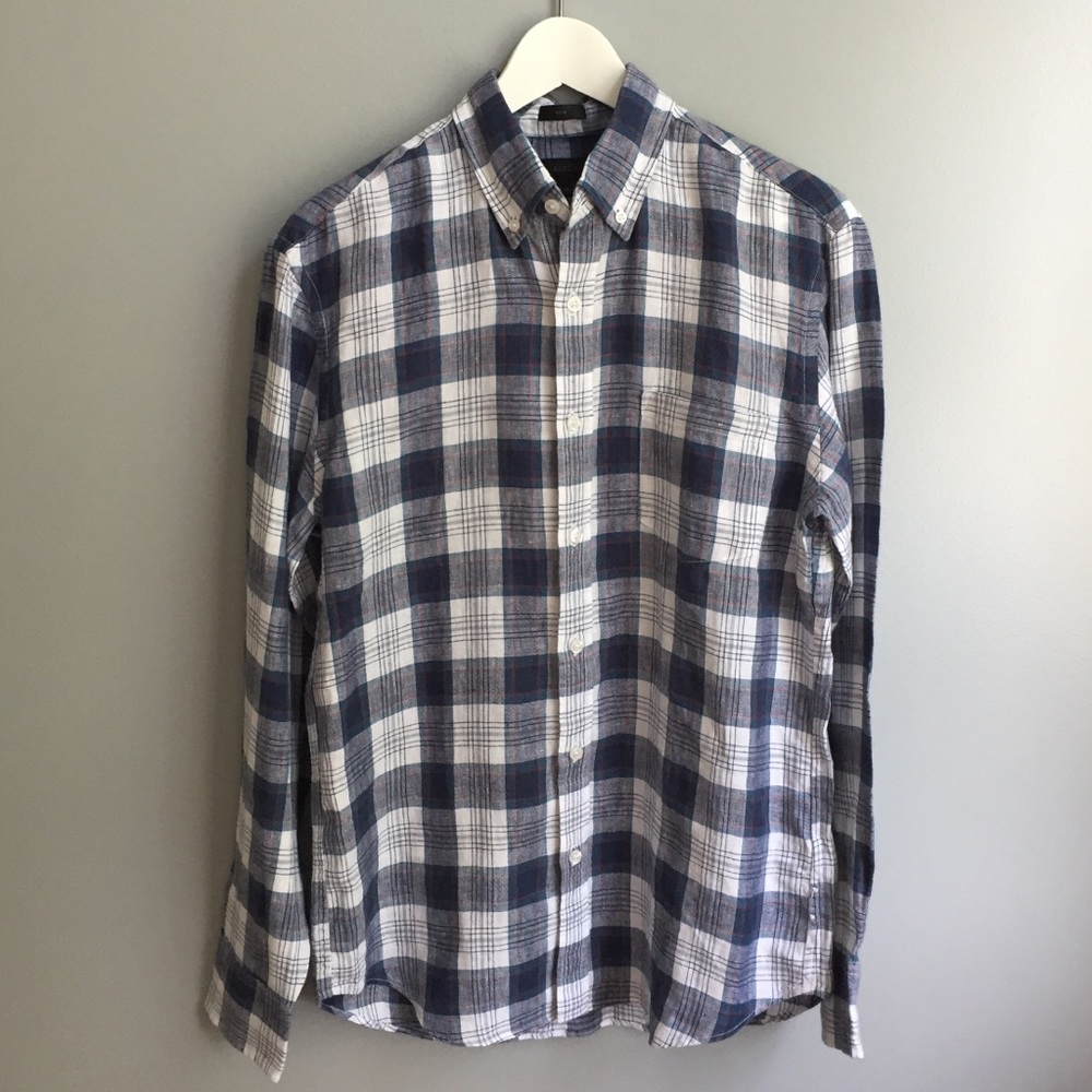J. Crew linen plaid button up shirt